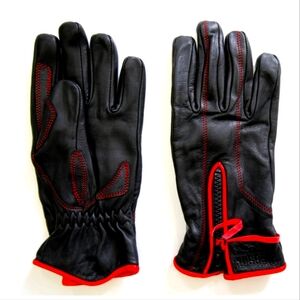 HUGGER Ladies Cool Max Lined Black and Red Leather Gloves sz M